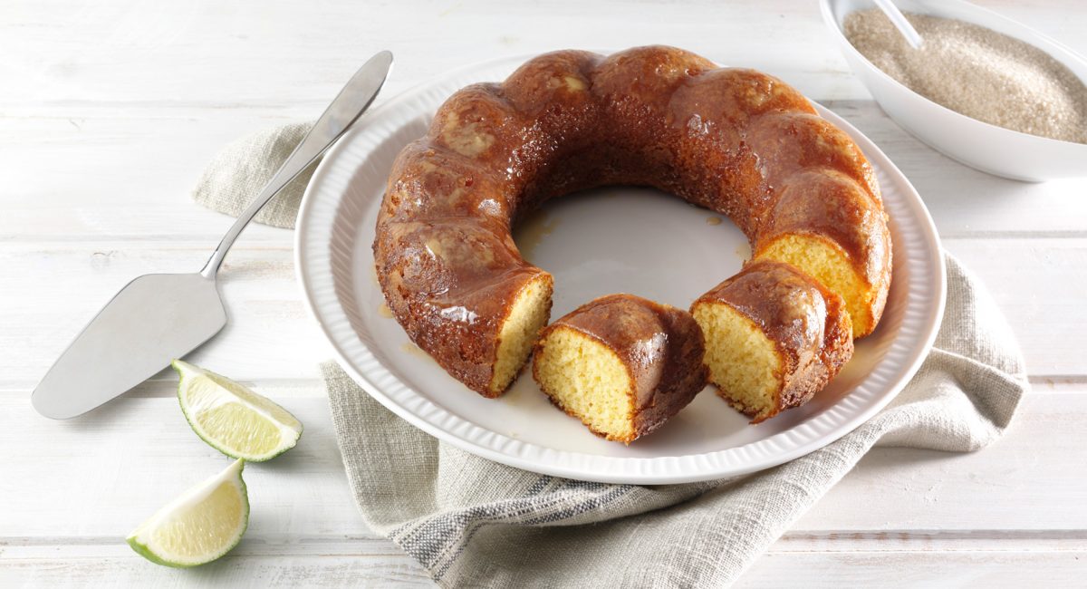 Green cake with matcha tea and lime glaze