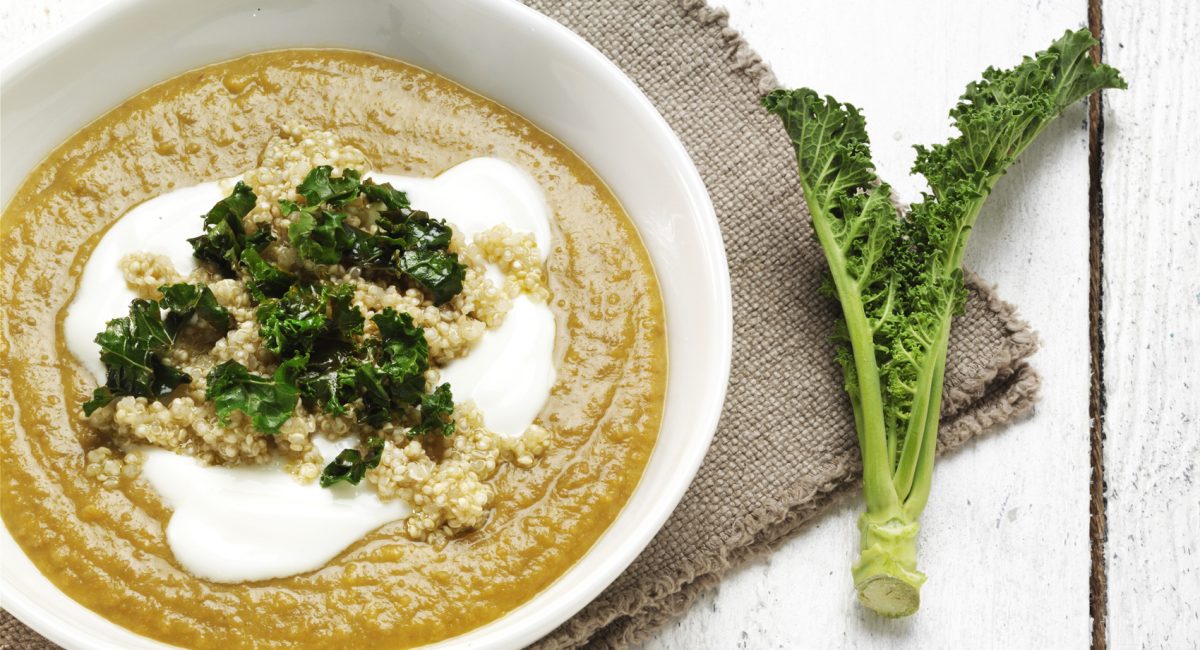 Carrot cream with Royal Quinoa, kale and lentils