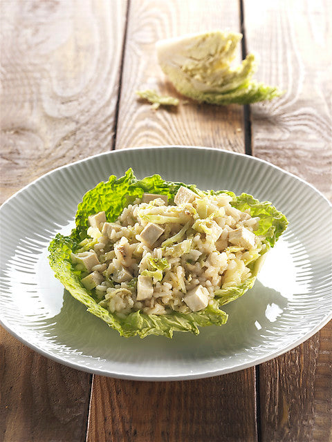 Rosa Marchetti rice with mushroom pâté, savoy cabbage and tofu.