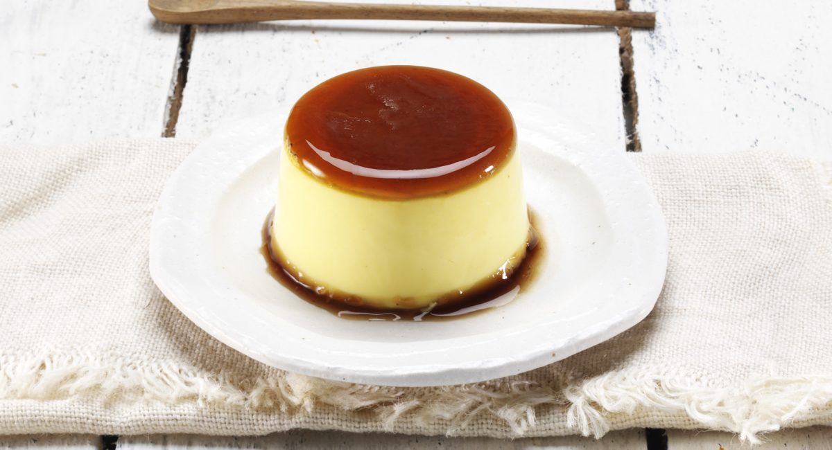 Crème caramel with plant-based rice drink