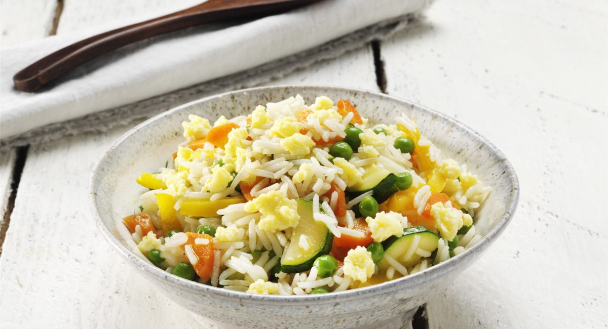 Basmati rice with scrambled eggs and vegetables