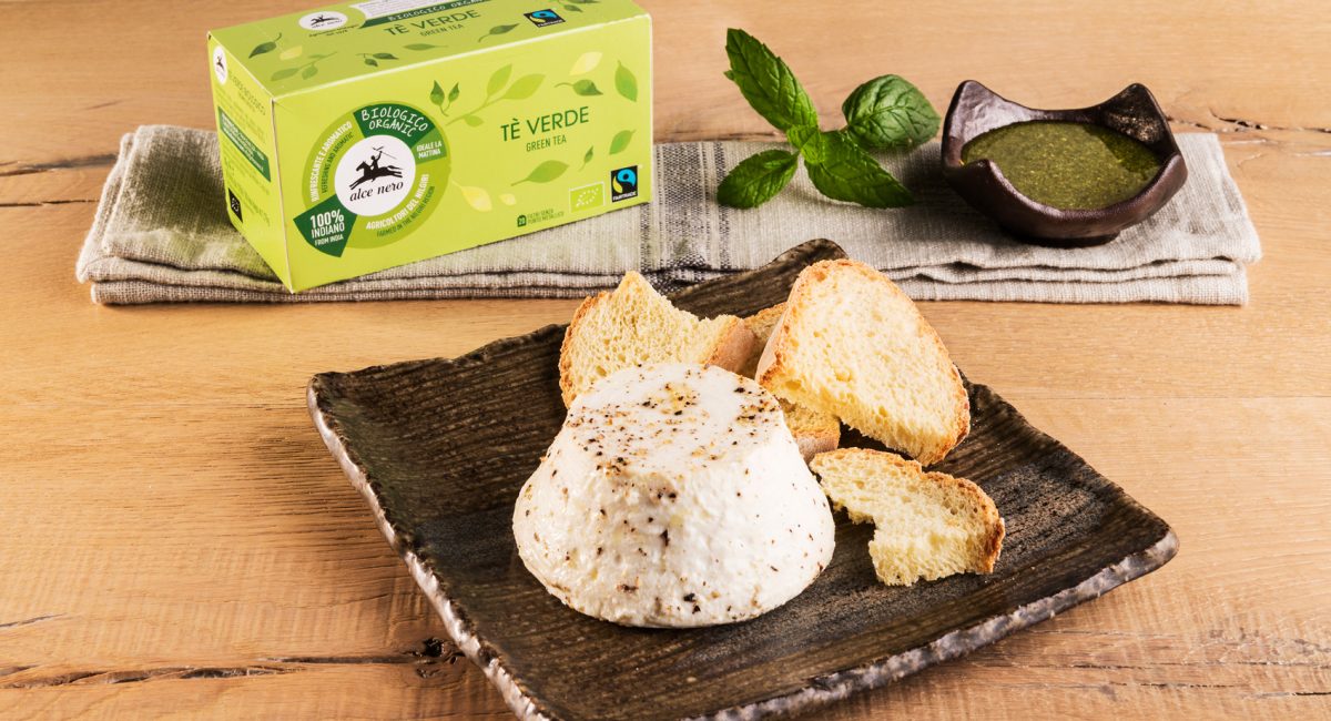 Mini goat's milk ricotta with mint and green tea pesto