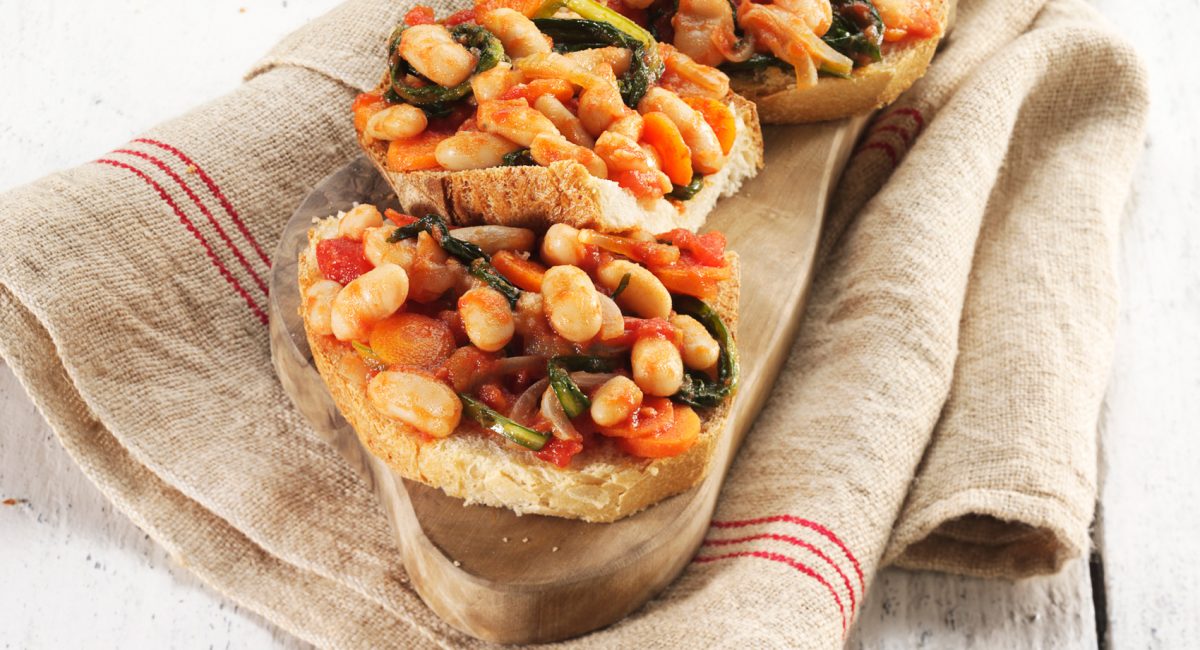 Bruschetta with vegetables and cannellini beans