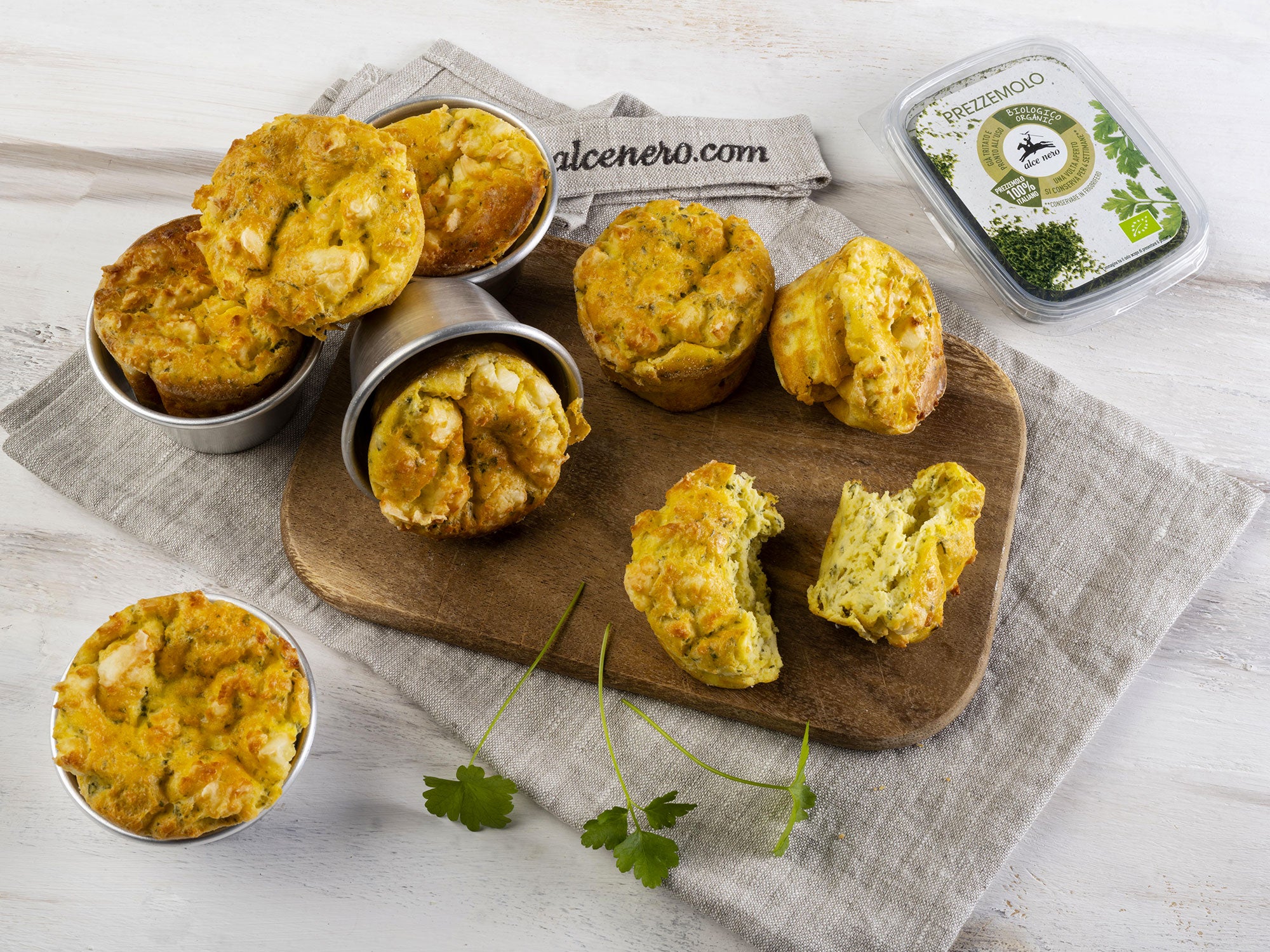 Oven-baked mini omelettes with semi-dried basil and parsley