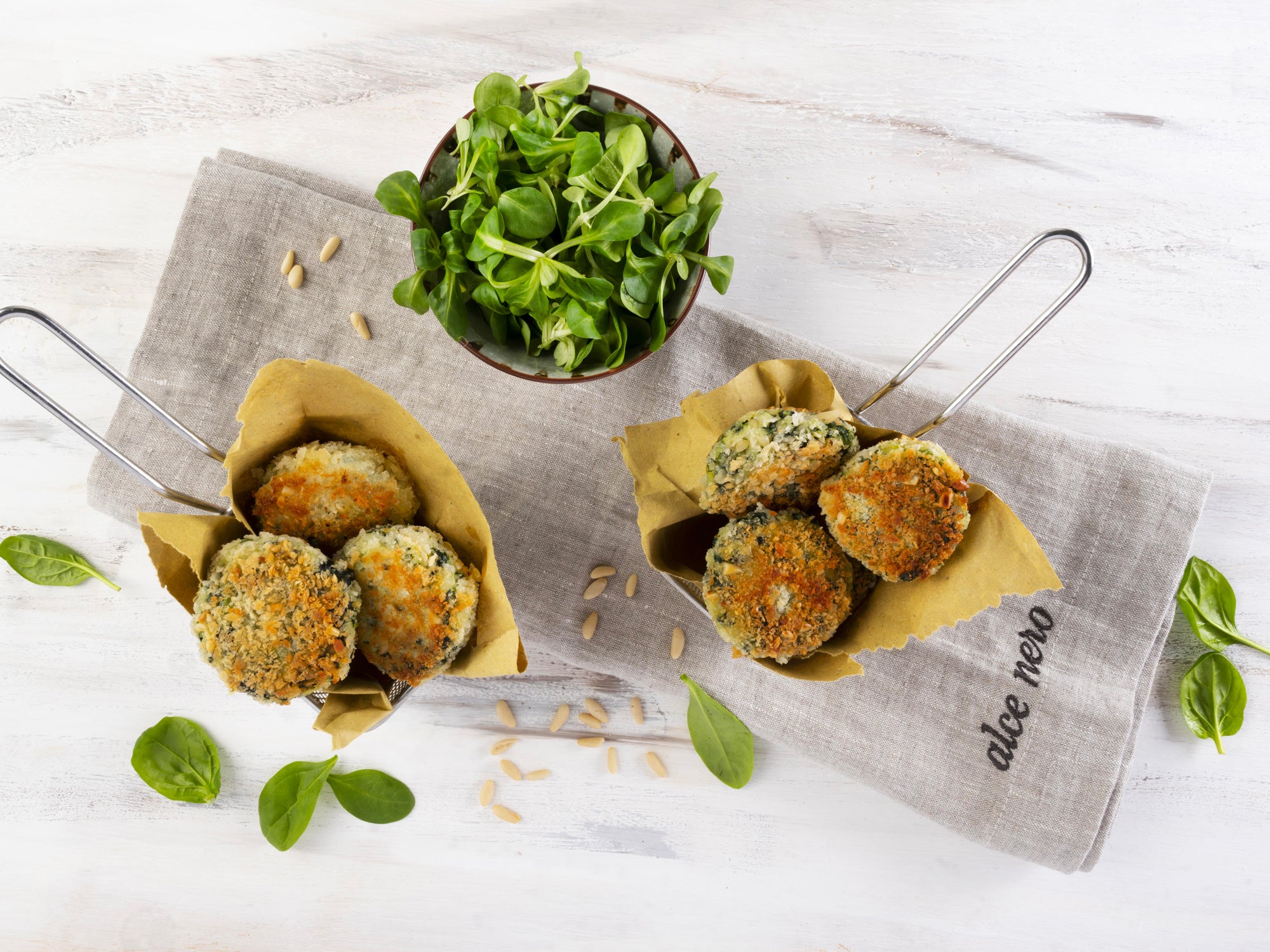 Potato purée and spinach croquettes