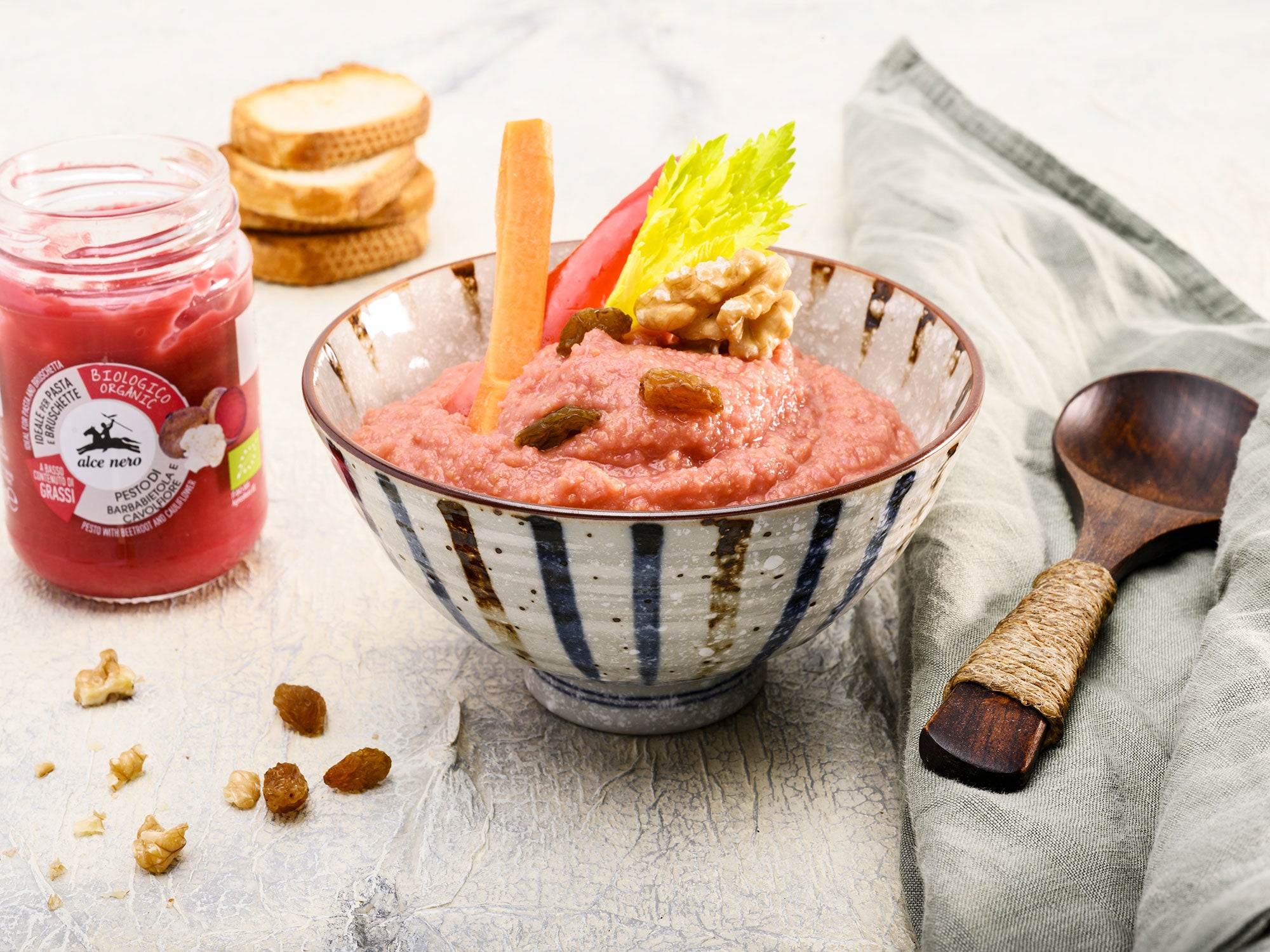 Chickpea hummus and beetroot and cauliflower pesto