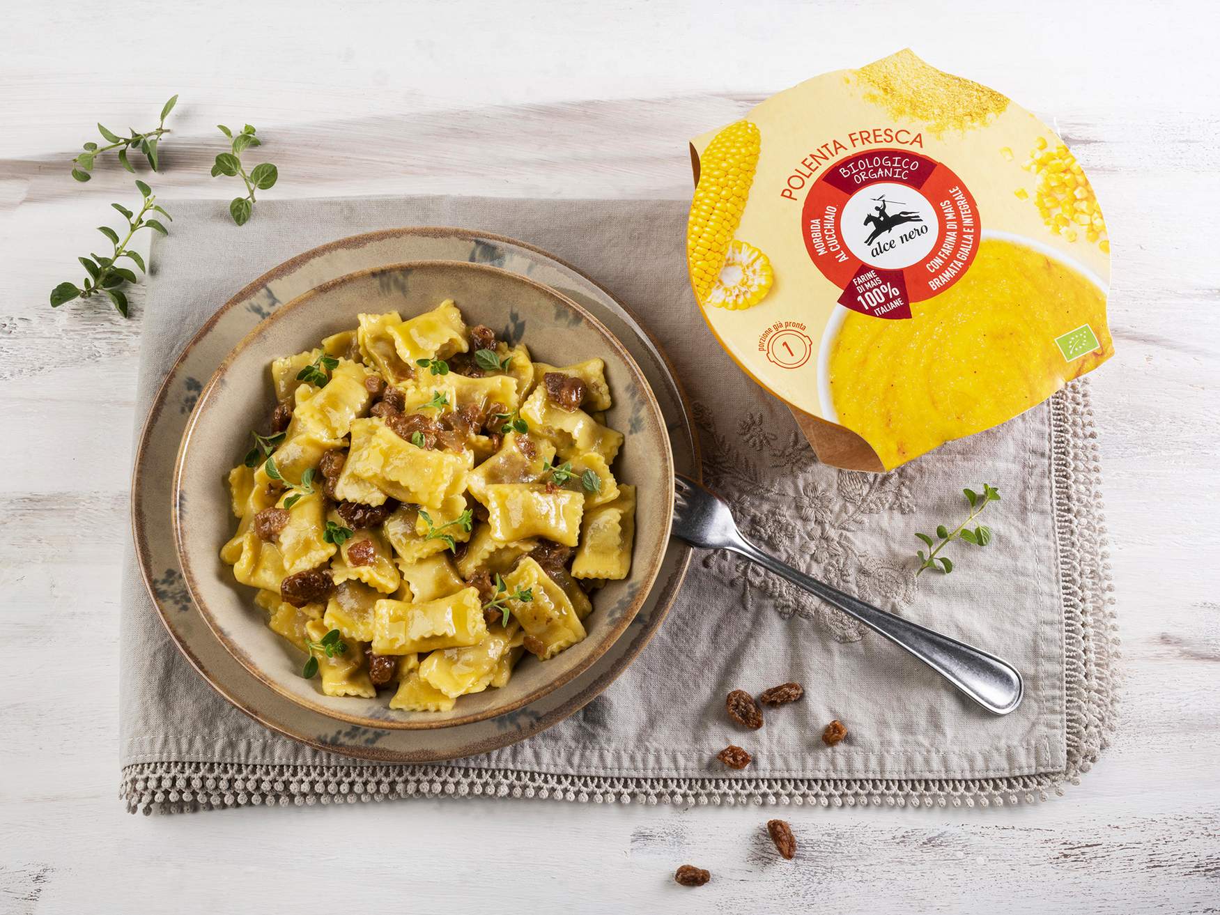 Polenta and taleggio Plin
